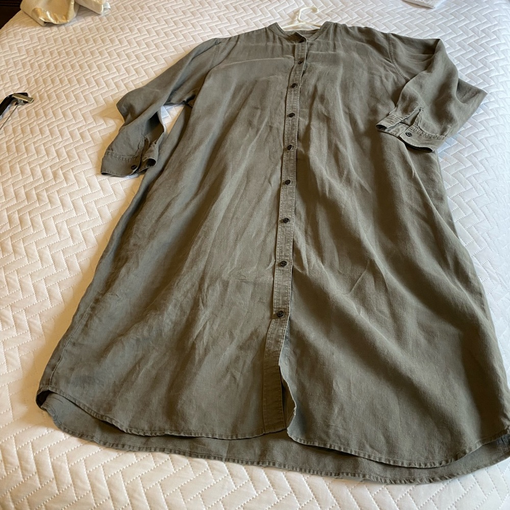 Muji Grey Linen Button-Down Shirt Dress